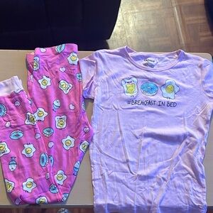 Pink Kids Pajamas Set with Fun Breakfast Print